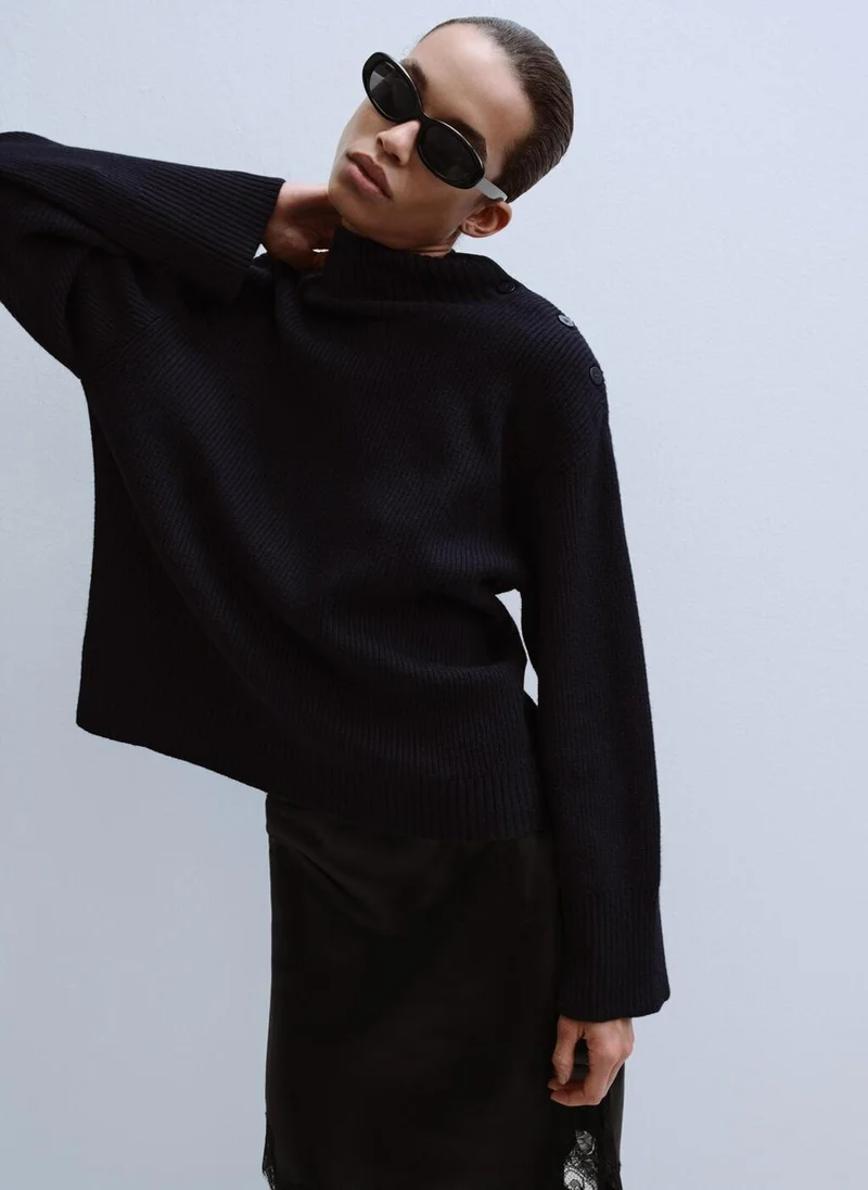 مانجو Perkins-neck sweater with button